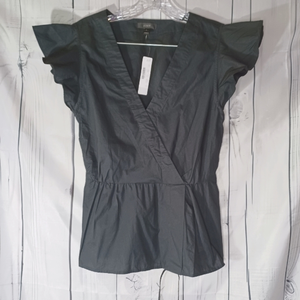 J.Crew Black V-Neck Ruffle Sleeve Top NWT
